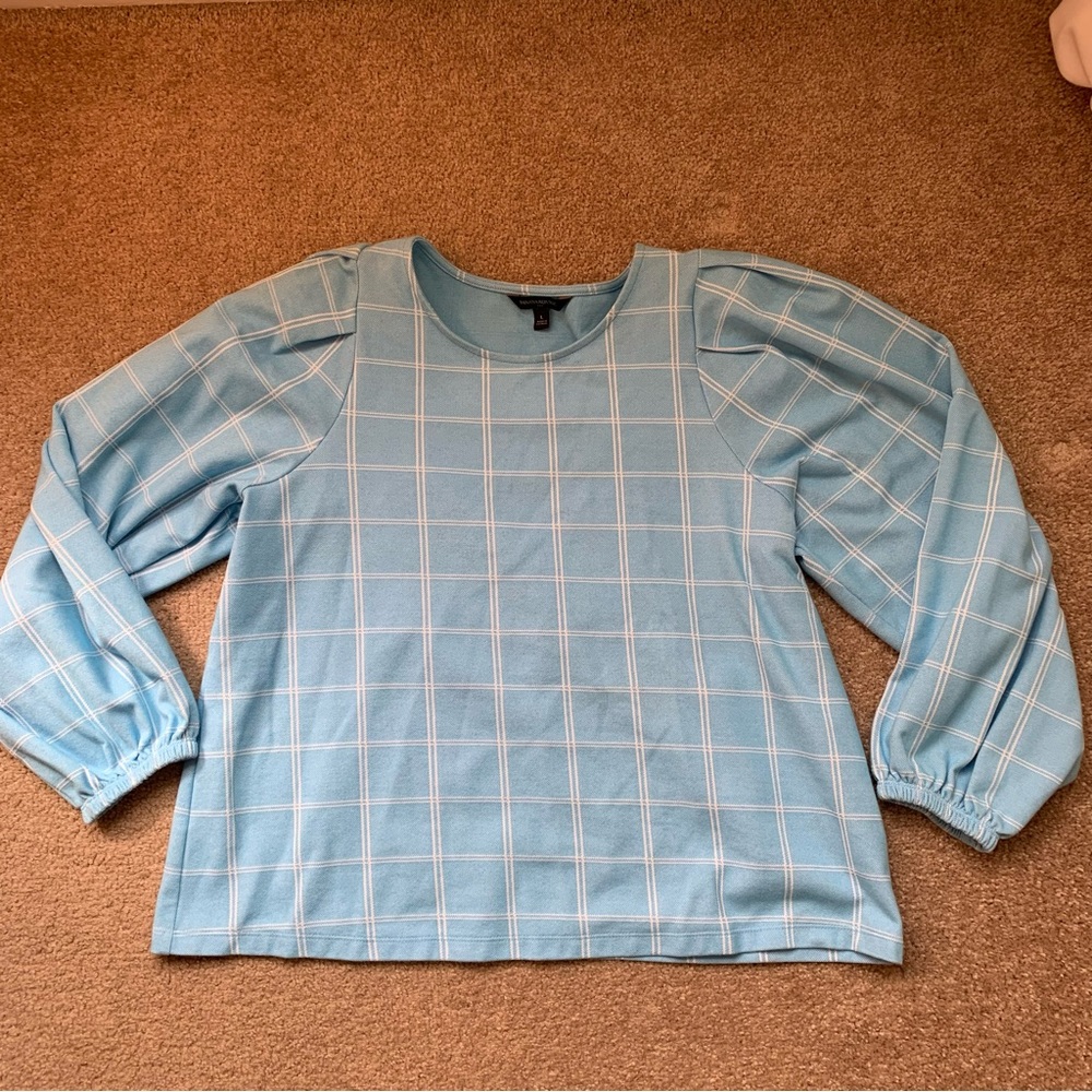 Banana Republic Windowpane Balloon Sleeve Bloue